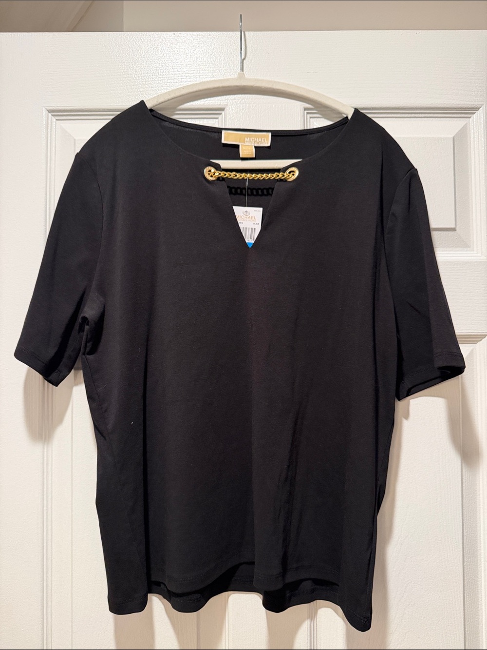 Michael Kors Black Short-Sleeve Shirt with Gold Chain Detail